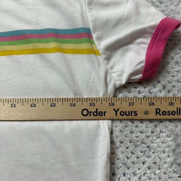 Disney Mickey Top Shirt Girls Size Small Rainbow Stripes Short Sleeves Vintage - Picture 8 of 10